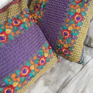 New Set Of 2 Embroidered Pillow Covers Zip Close